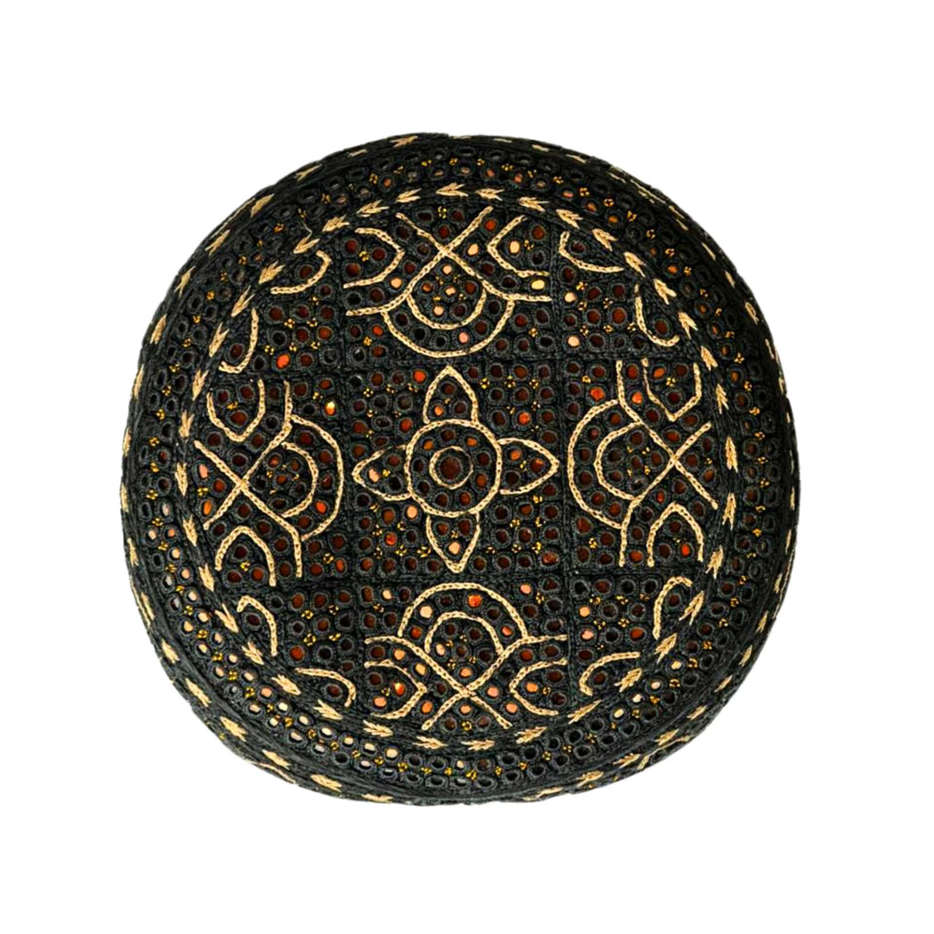 Black Sindhi Topi - Flower Design - Golden Shade - Nasir Bhai