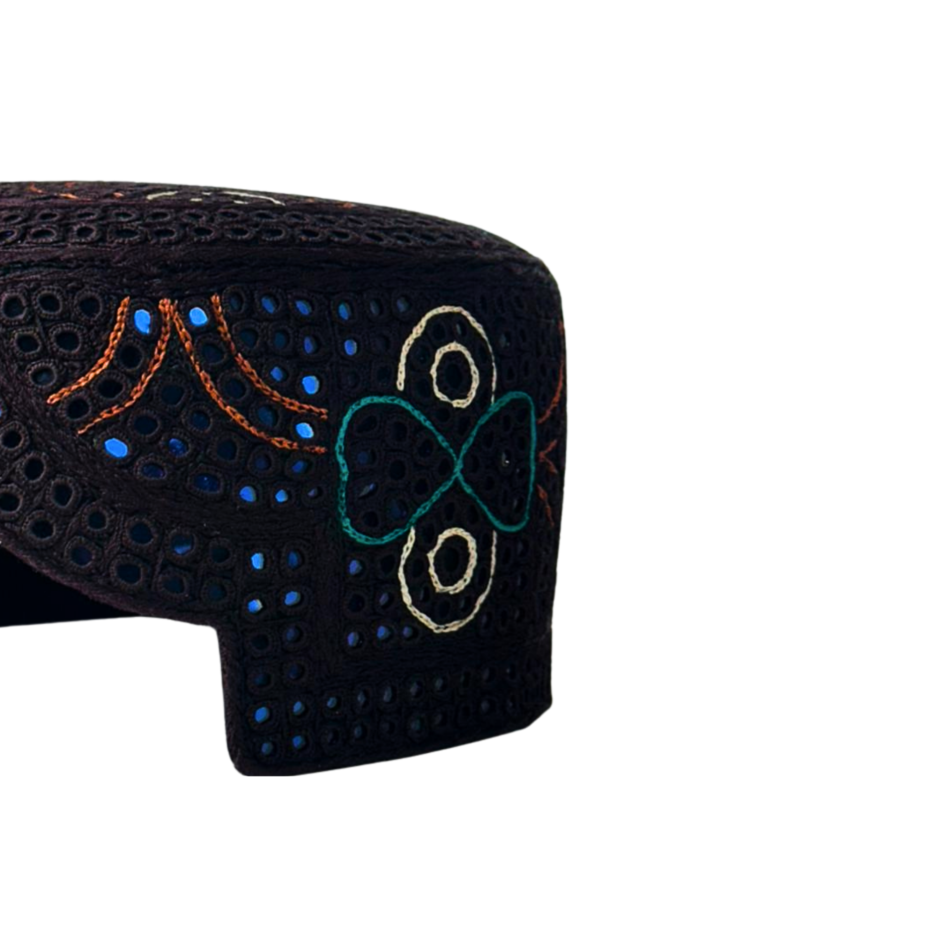 Brown Sindhi Topi - Flower Design - Blue Shade - Nasir Bhai