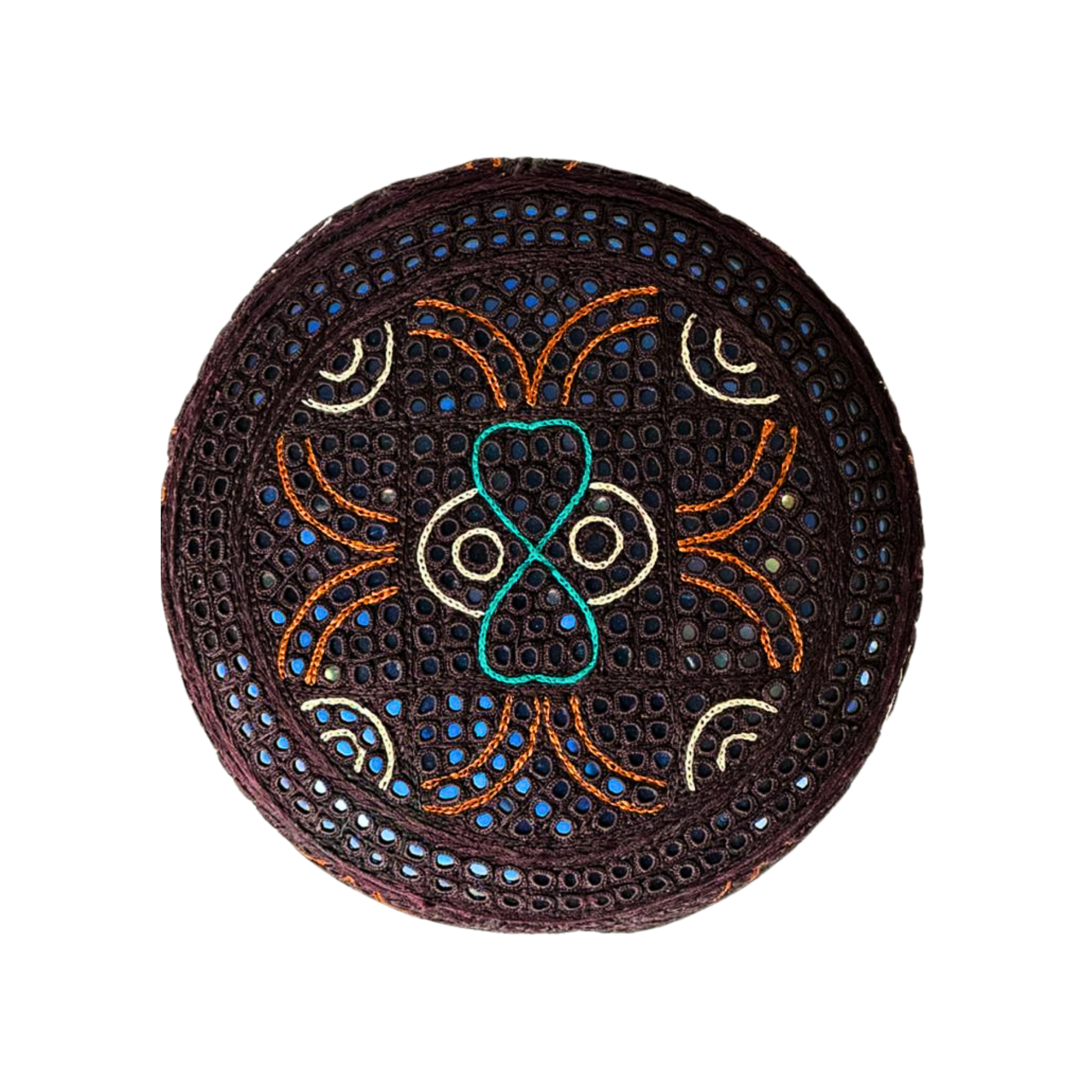 Brown Sindhi Topi - Flower Design - Blue Shade - Nasir Bhai