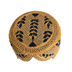 Golden Sindhi Topi - Flower Design - Bluer Shade - Nasir Bhai
