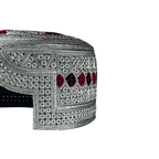 White Sindhi Topi - Maroon Stitching - Dark Maroon And Maroon Tikki - Raja Cap