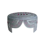 White Sindhi Topi - Pink Stitching - Maroon and Pink Tikki - Raja Cap