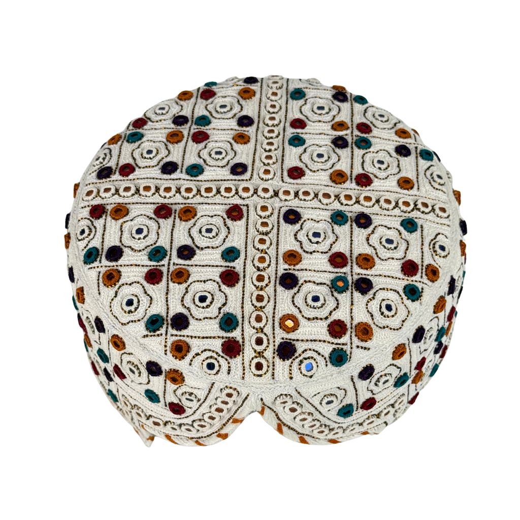 White Balochi Topi - Traditional design - Golden Shade - Nasir Bhai