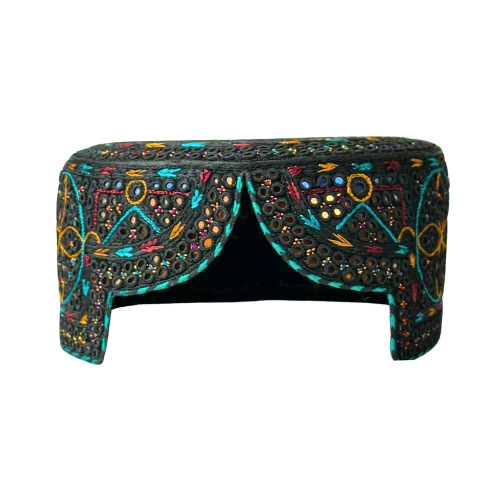 Black Sindhi Topi -Traditional design - Blue Shade - Nasir Bhai