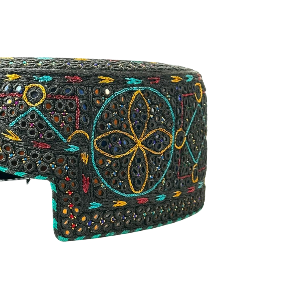 Black Sindhi Topi -Traditional design - Blue Shade - Nasir Bhai