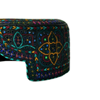 Black Sindhi Topi - Flower Design - Blue Shade - Nasir Bhai