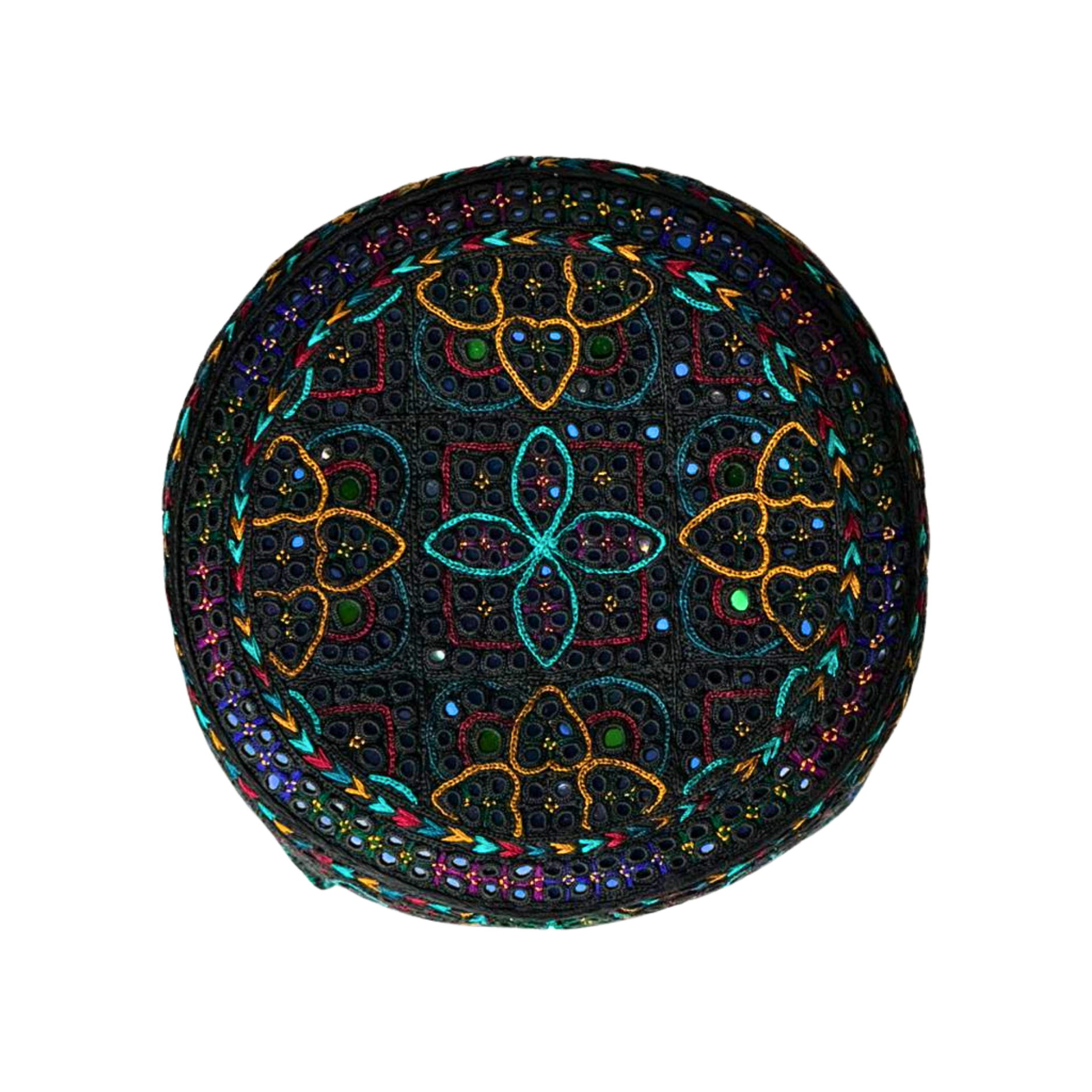 Black Sindhi Topi - Flower Design - Blue Shade - Nasir Bhai