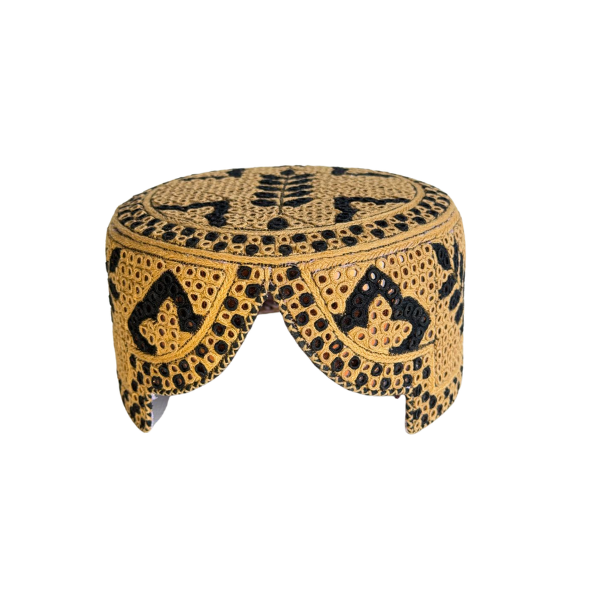 Golden Sindhi Topi - Flower Design - Brown Shade - Nasir Bhai