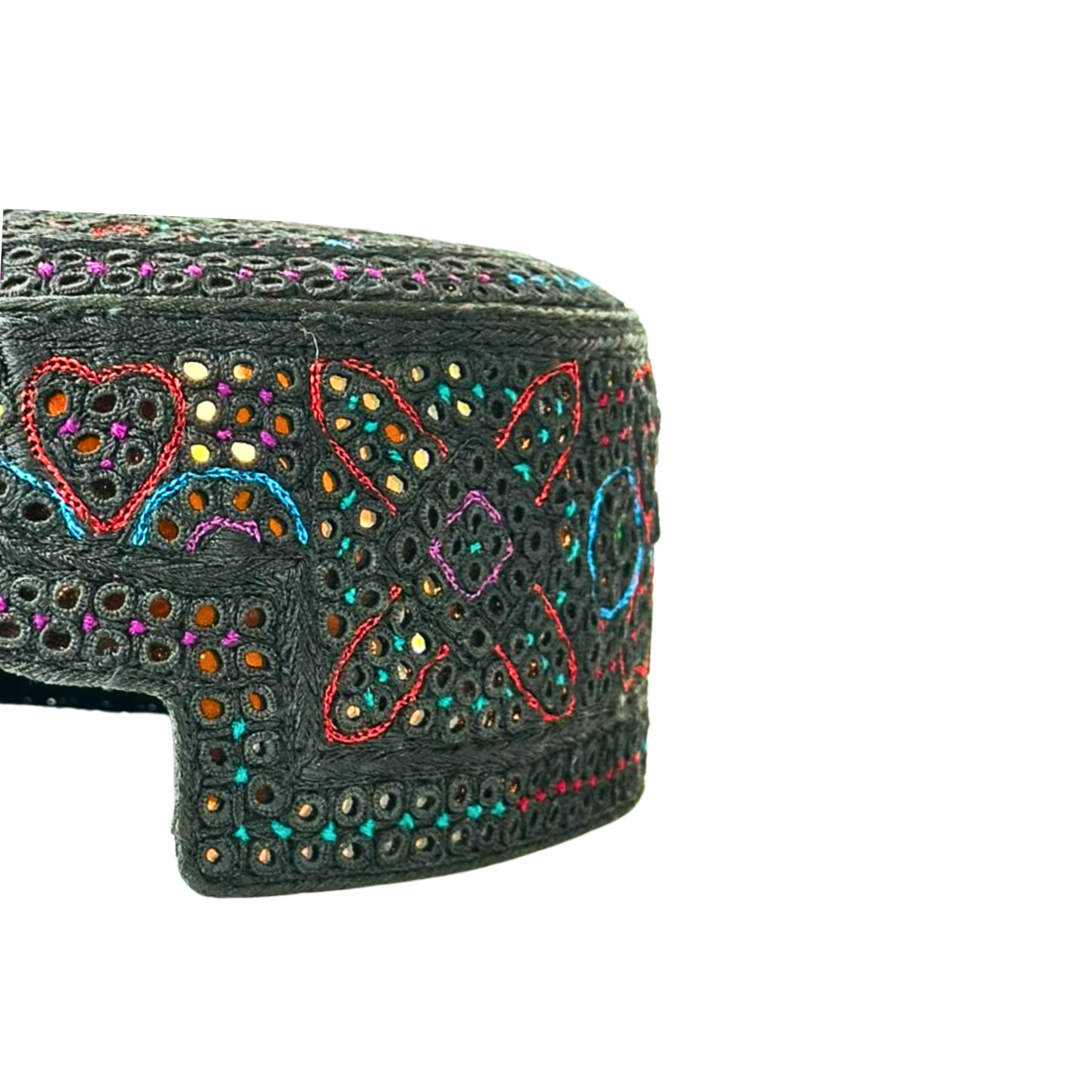 Black Sindhi Topi - Flower Design - Golden Shade - Nasir Bhai
