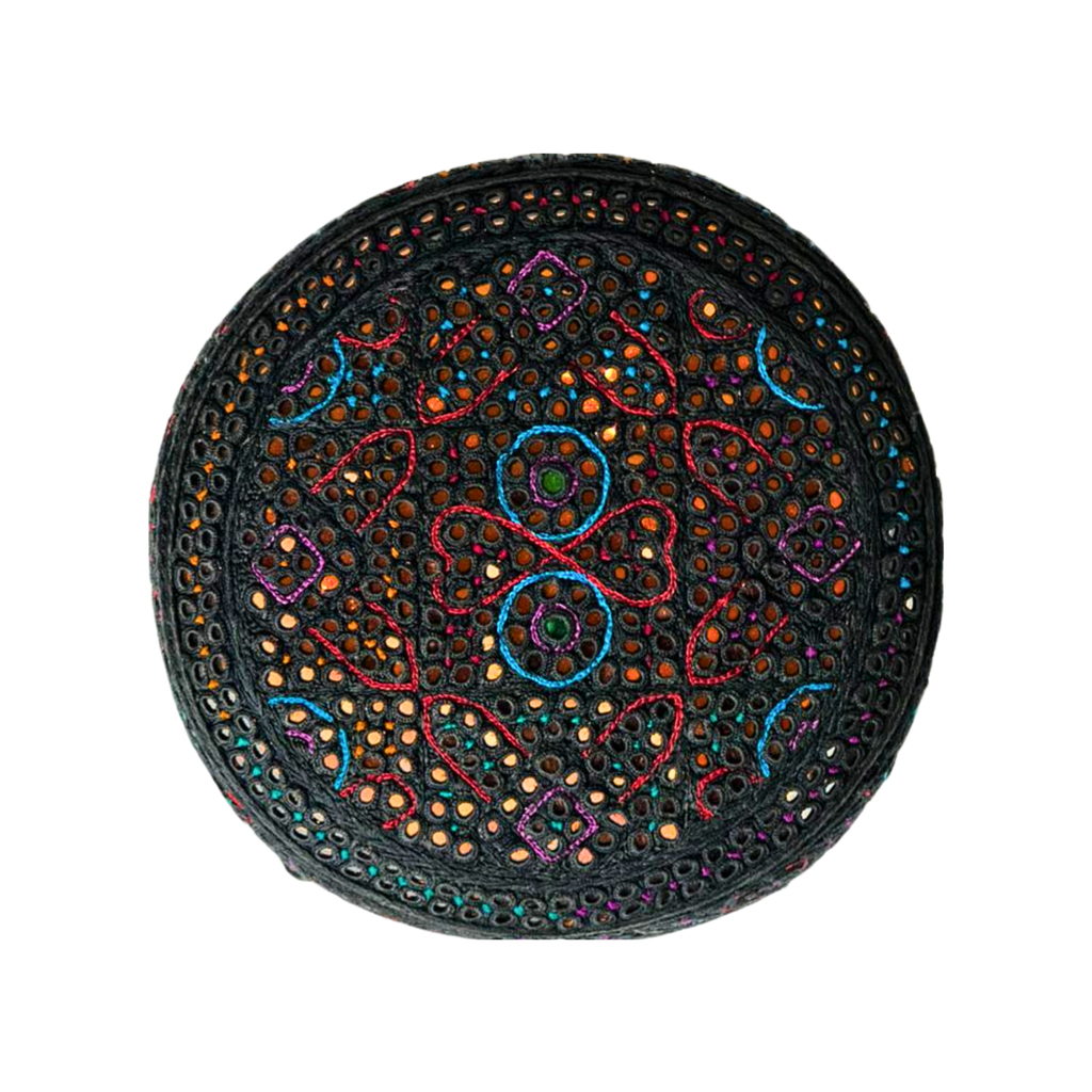 Black Sindhi Topi - Flower Design - Golden Shade - Nasir Bhai