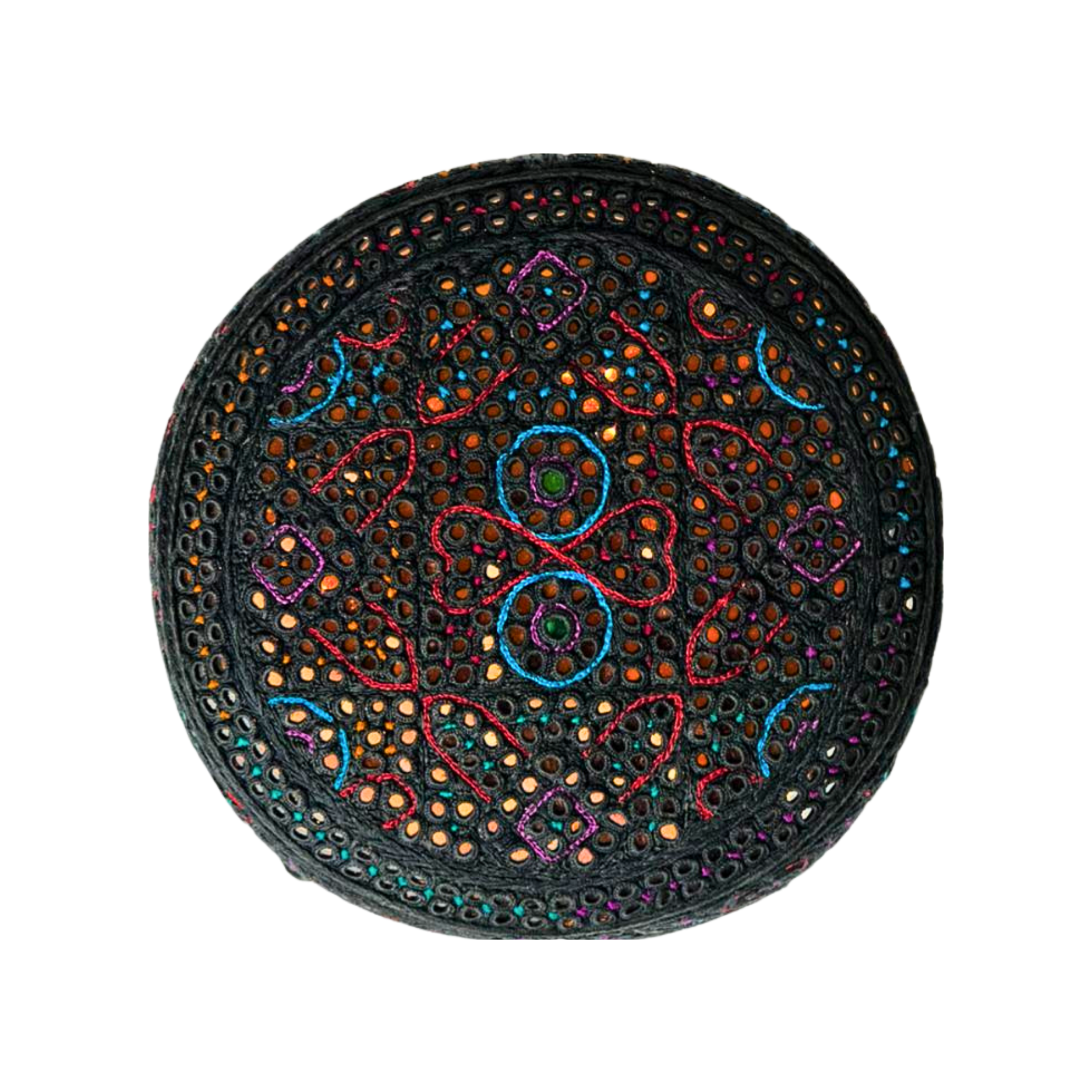 Black Sindhi Topi - Flower Design - Golden Shade - Nasir Bhai
