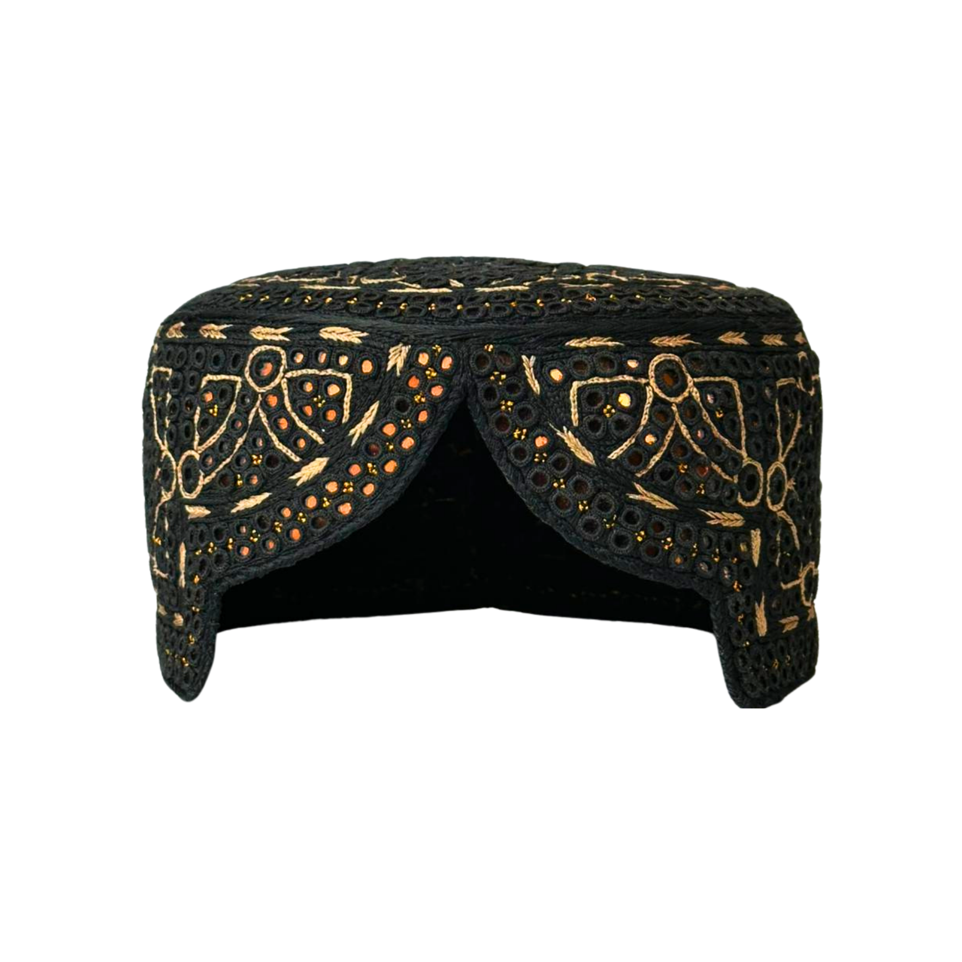 Black Sindhi Topi -Traditional design - Golden Shade - Nasir Bhai