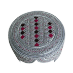 White Sindhi Topi - Pink Stitching - Brown and Pink Tikki - Raja Cap