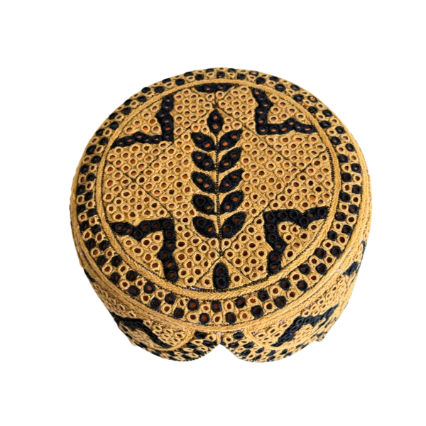 Golden Sindhi Topi - Flower Design - Brown Shade - Nasir Bhai