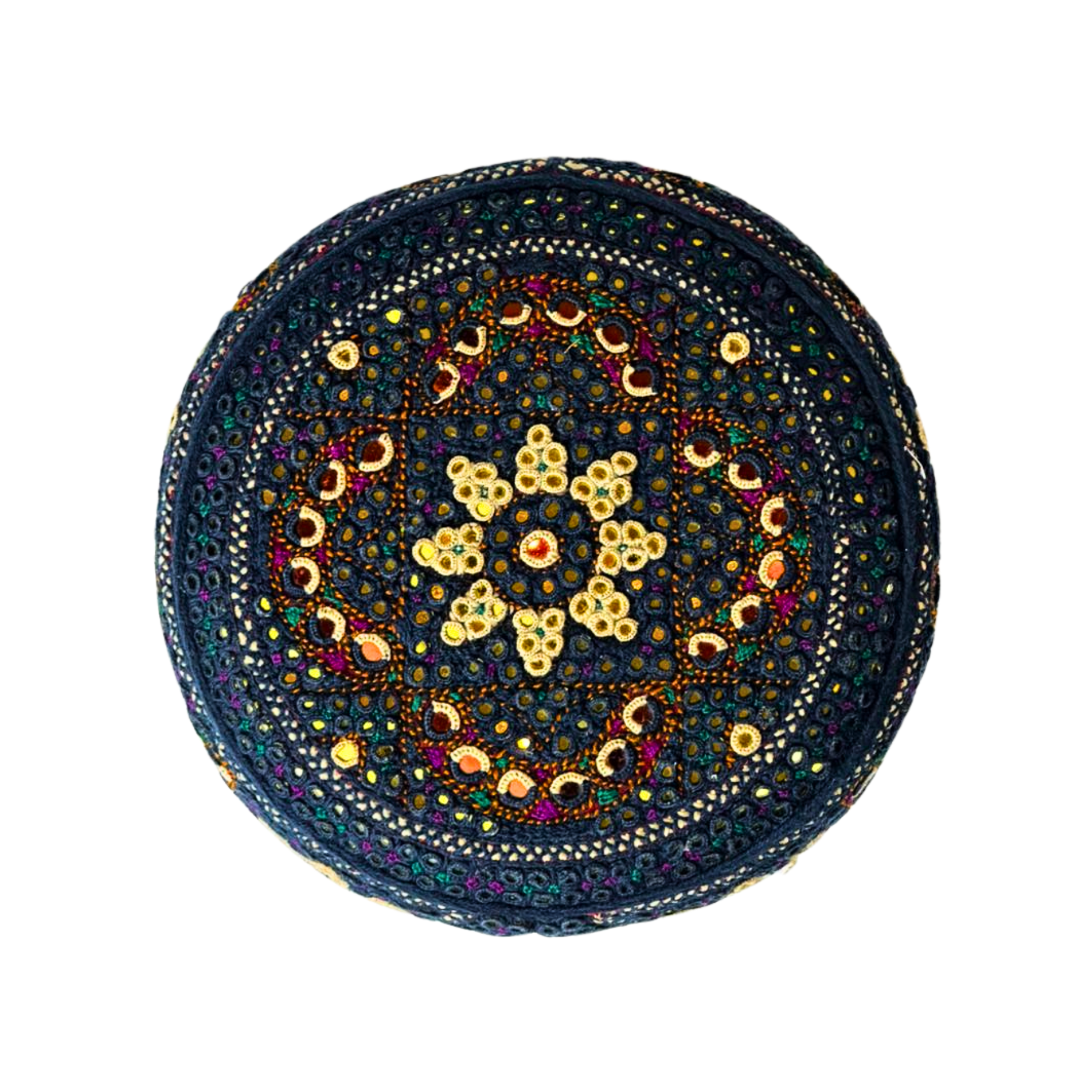 Blue Sindhi Topi - Flower Design - Golden Shade - Nasir Bhai