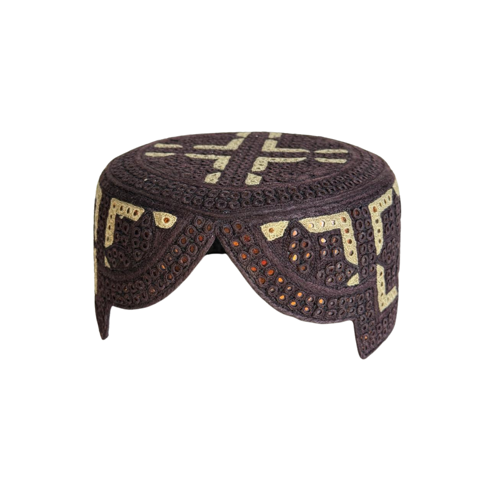 Maroon Sindhi Topi - Traditional Design - Golden Shade - Nasir Bhai