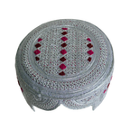 White Sindhi Topi - Pink Stitching - Maroon and Pink Tikki - Raja Cap