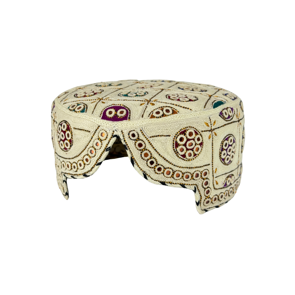 White Balochi Topi - Traditional design - Golden Shade - Nasir Bhai