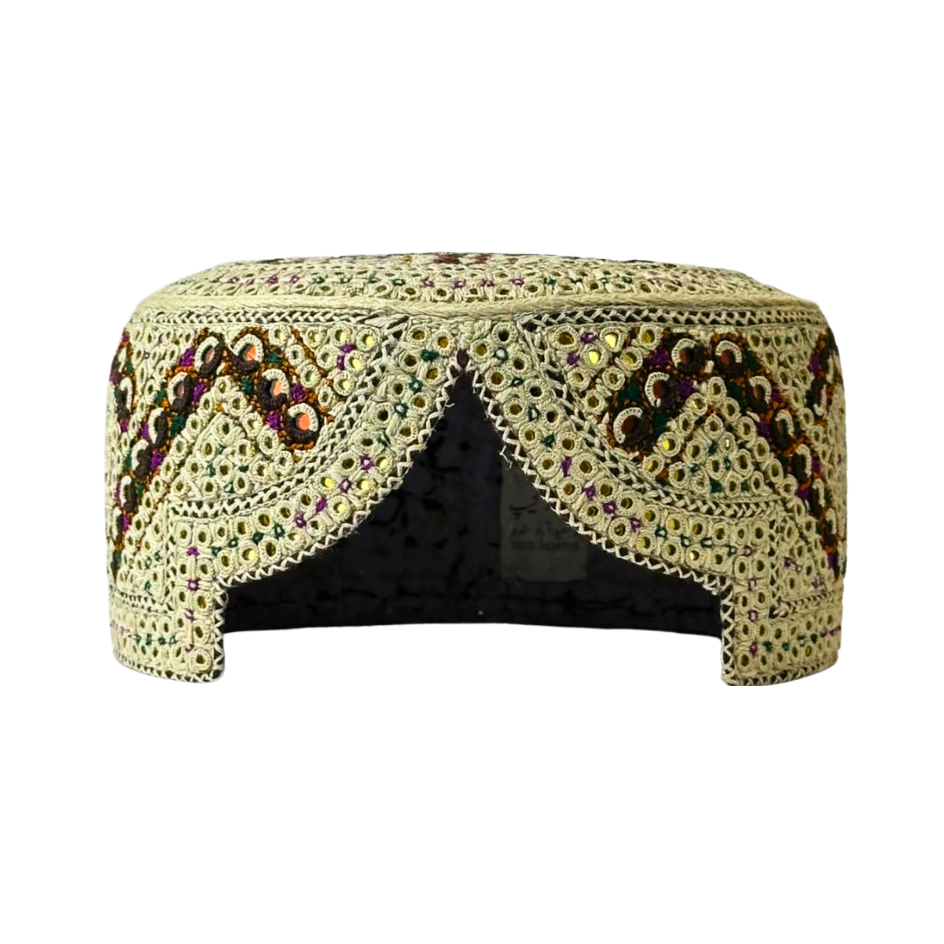 Light Brown Sindhi Topi - Flower Design - Golden Shade - Nasir Bhai