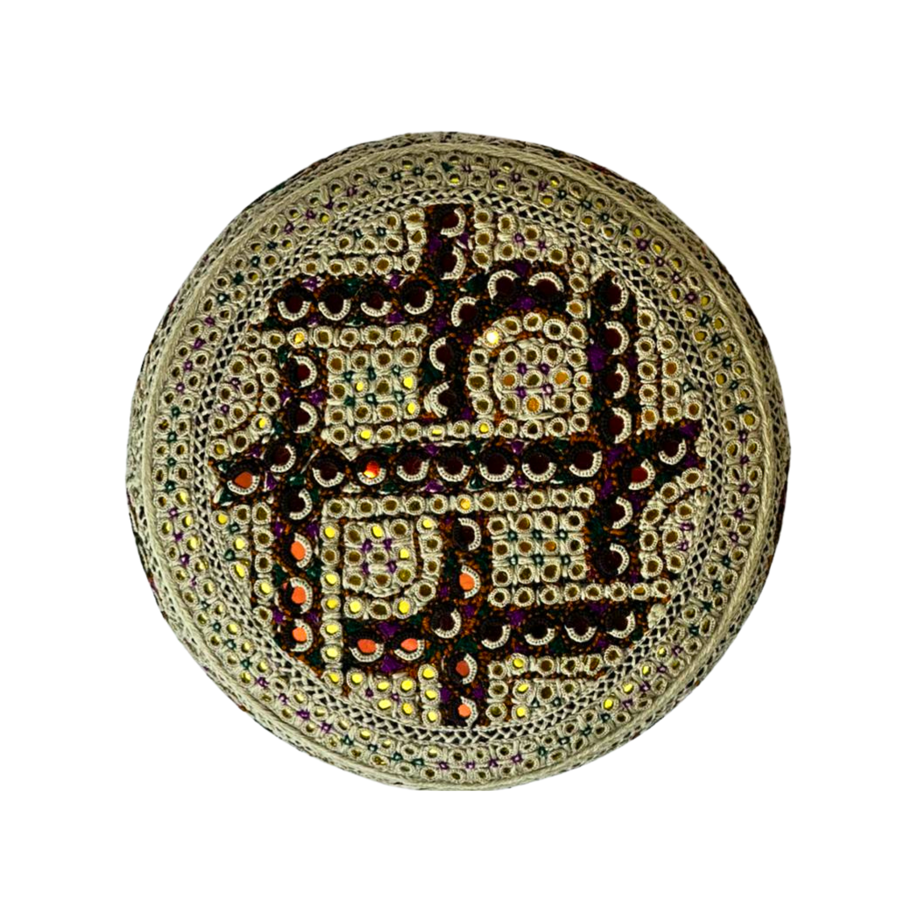Light Brown Sindhi Topi - Flower Design - Golden Shade - Nasir Bhai
