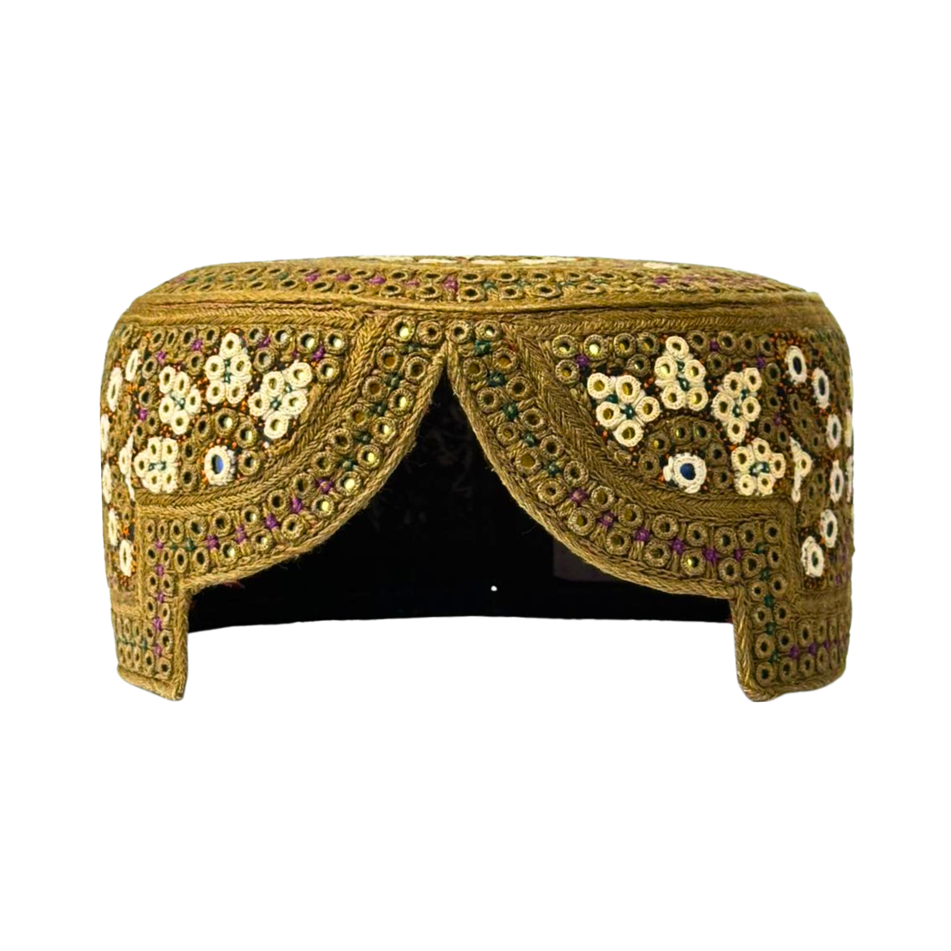 Brown Sindhi Topi - Flower Design - Golden Shade - Nasir Bhai