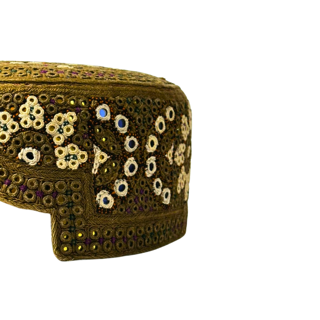 Brown Sindhi Topi - Flower Design - Golden Shade - Nasir Bhai