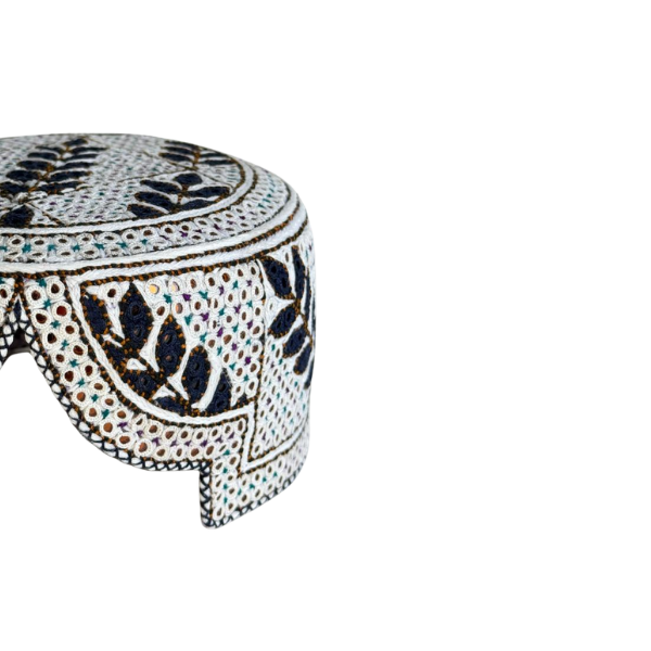 White Sindhi Topi - Flower Design - Brown Shade - Nasir Bhai