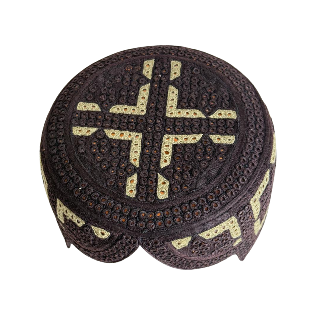 Maroon Sindhi Topi - Traditional Design - Golden Shade - Nasir Bhai