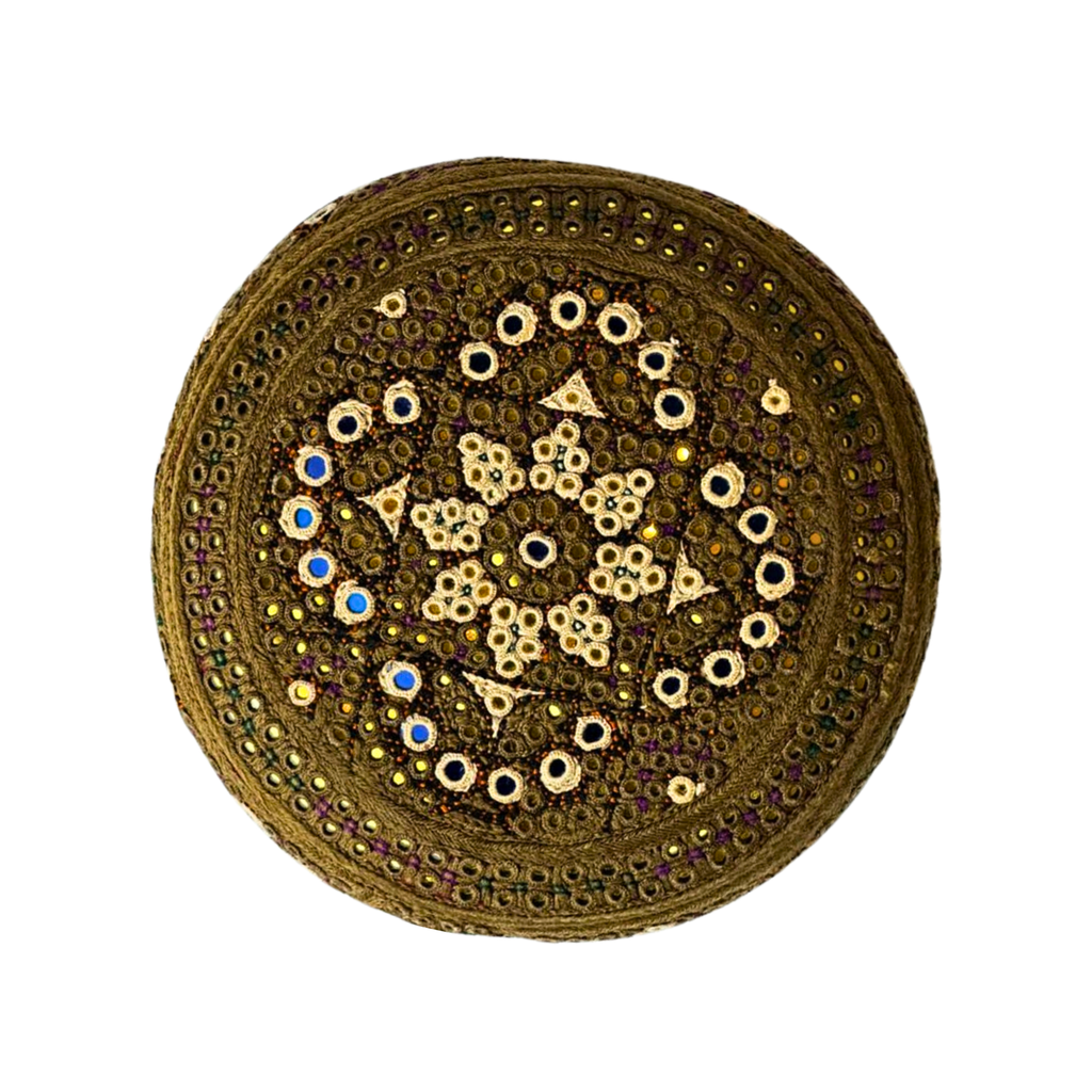 Brown Sindhi Topi - Flower Design - Golden Shade - Nasir Bhai