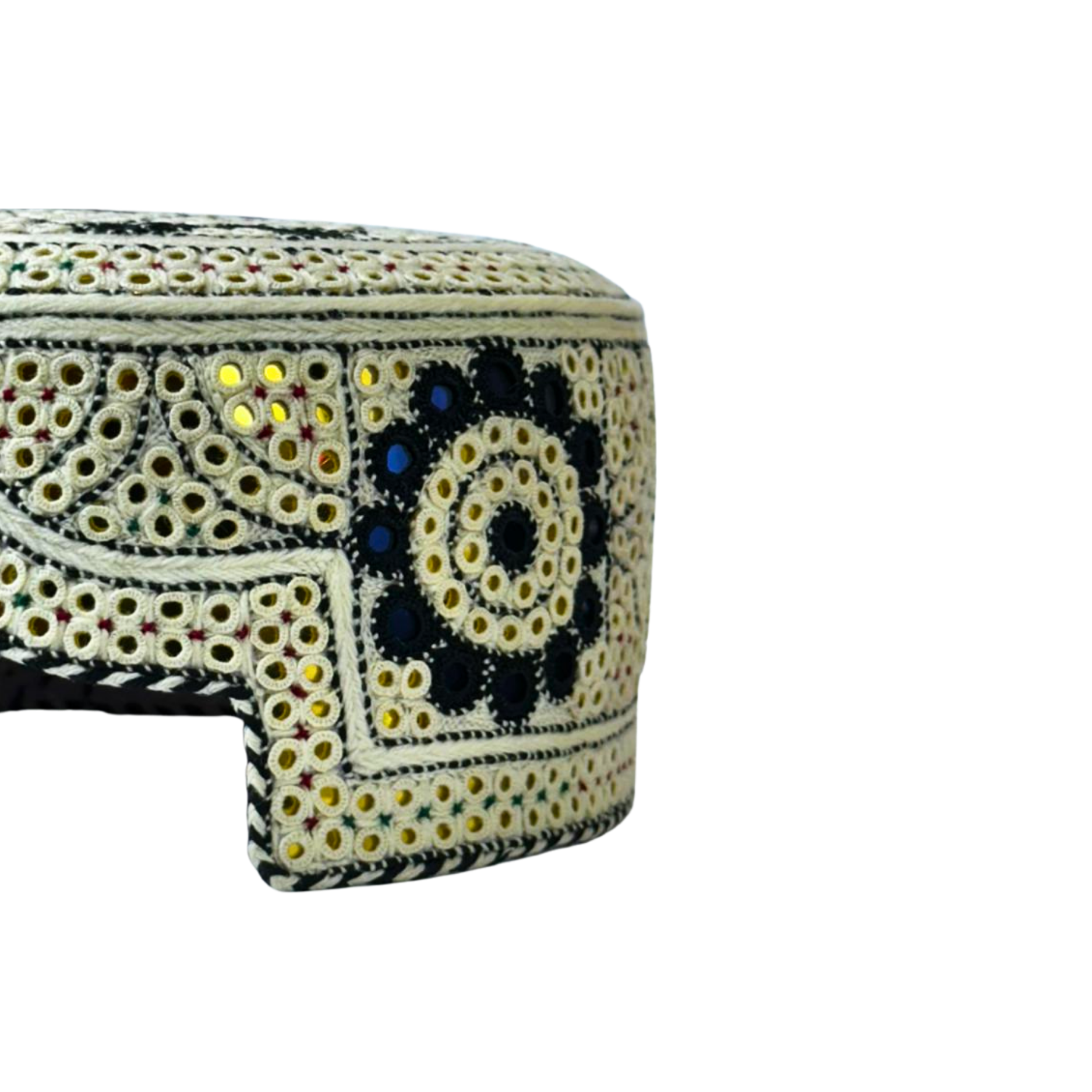 White Sindhi Topi - Flower Design - Golden Shade - Nasir Bhai