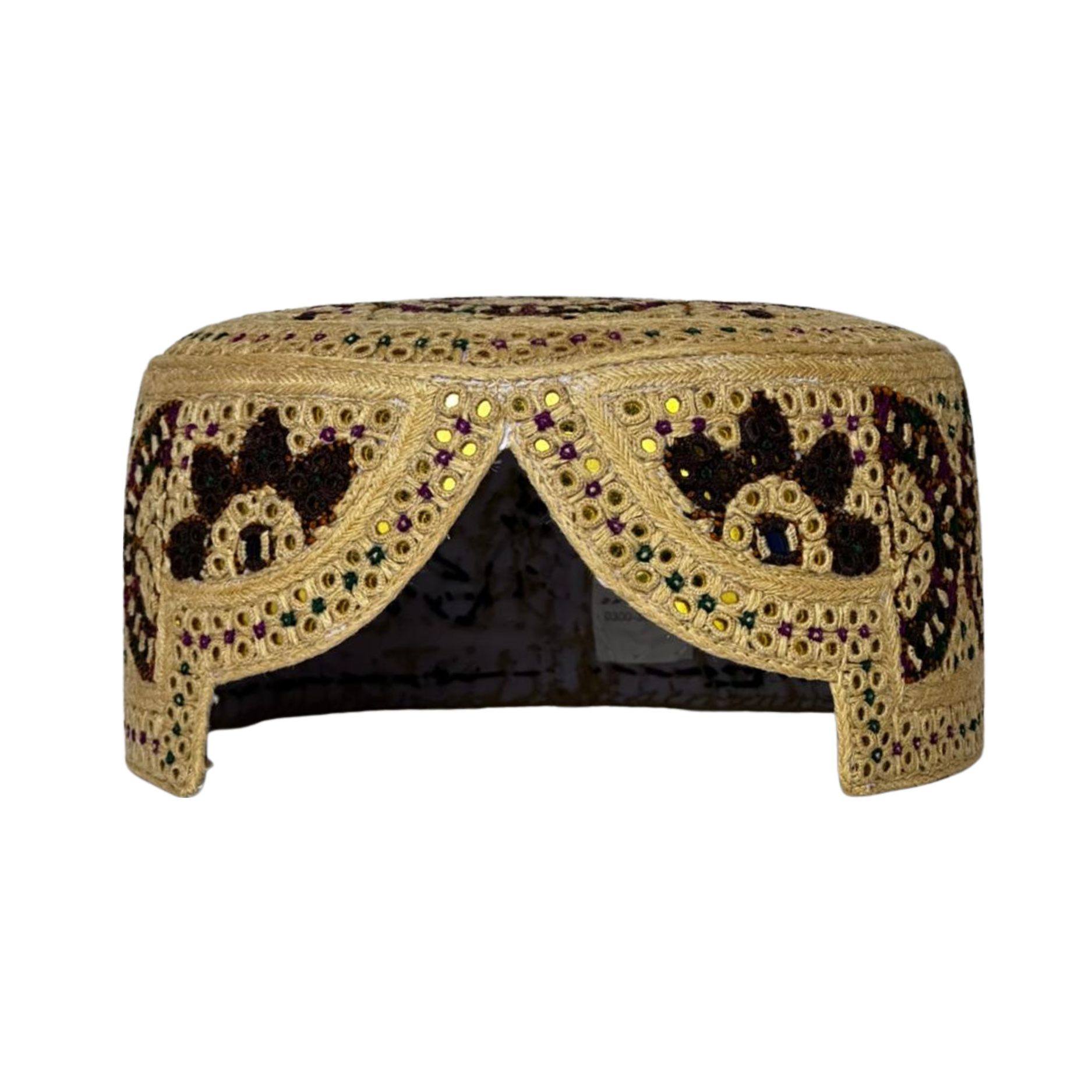 Light Brown Sindhi Topi - Flower Design - Golden Shade - Nasri Bhai
