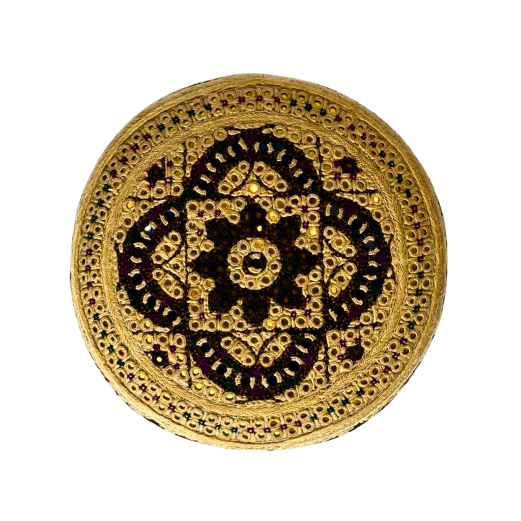 Light Brown Sindhi Topi - Flower Design - Golden Shade - Nasri Bhai