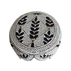 White Sindhi Topi - Flower Design - Brown Shade - Nasir Bhai