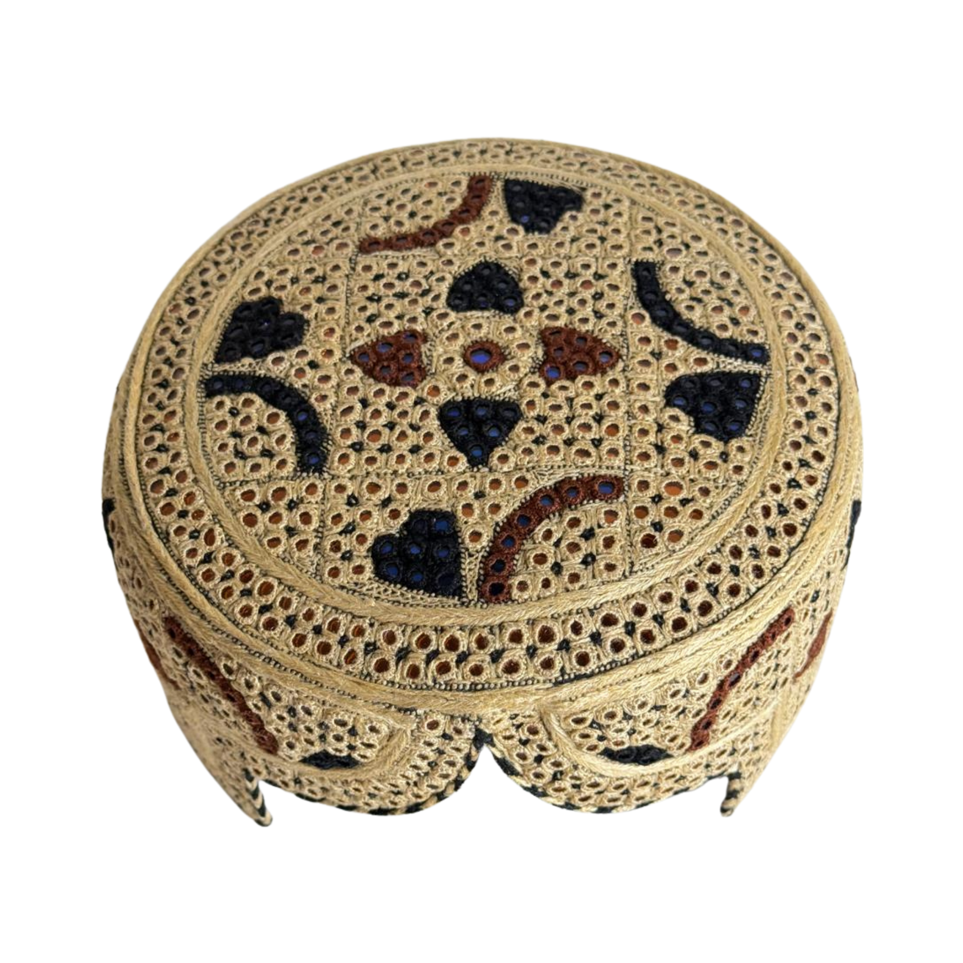 Golden Sindhi Topi - Traditional Design - Blue Shade - Nasir Bhai
