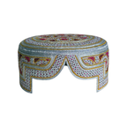 White Sindhi Topi - Traditional Design - Pink Stitching - Raja Cap