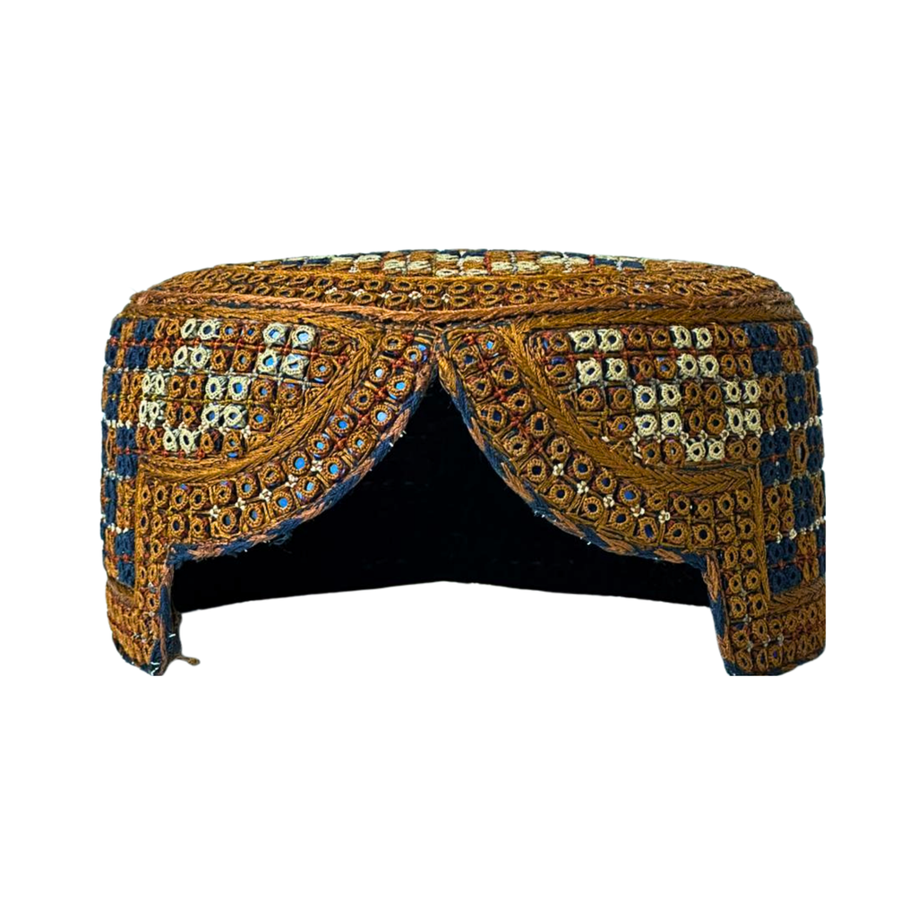 Golden Sindhi Topi - Traditional design - Blue Shade - Nasir Bhai