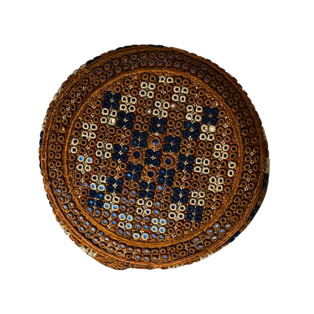 Golden Sindhi Topi - Traditional design - Blue Shade - Nasir Bhai