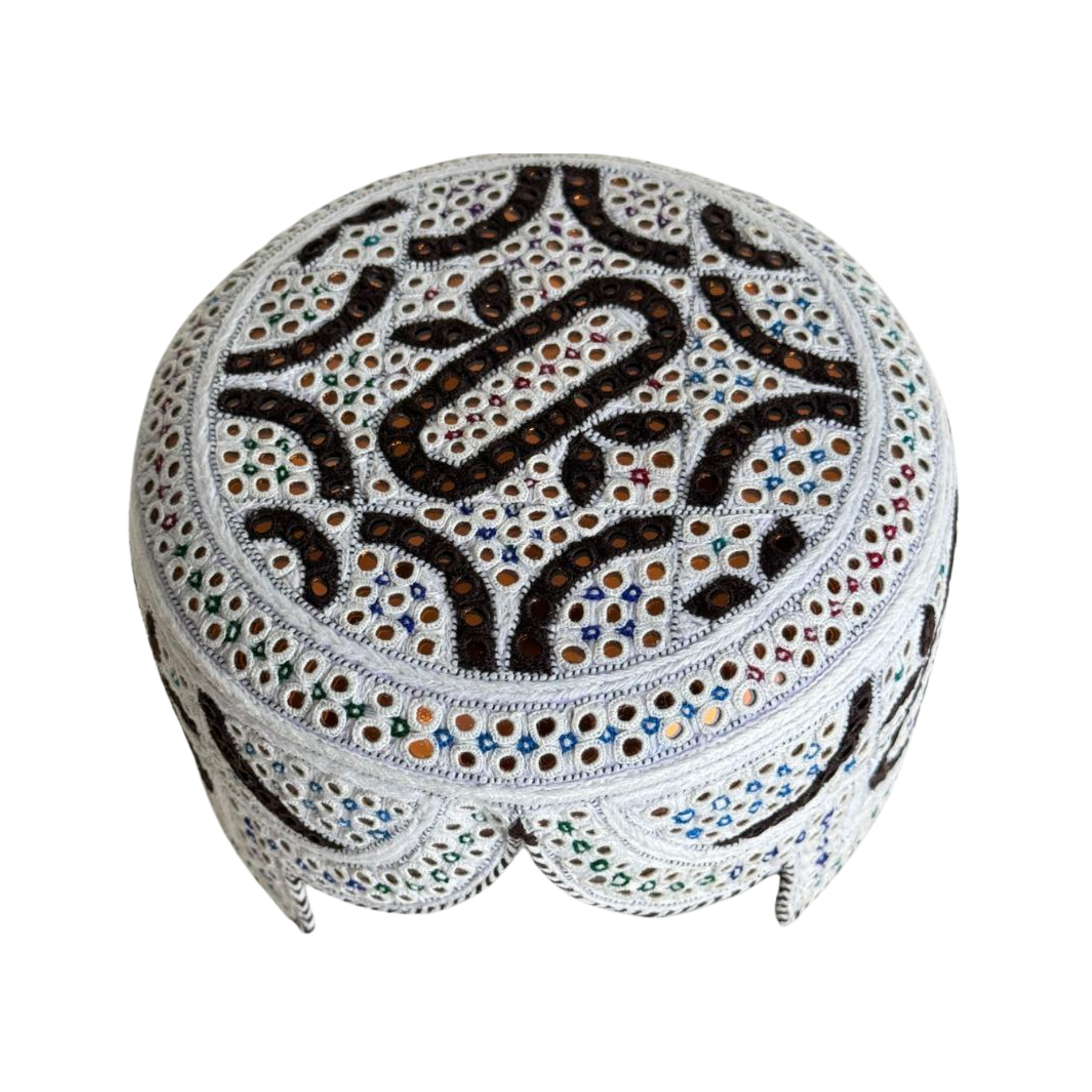 White Sindhi Topi - Traditional Design - Golden Shade - Nasir Bhai