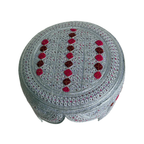 White Sindhi Topi - Pink Stitching - Maroon and Pink Tikki - Raja Cap