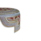 White Sindhi Topi - Traditional Design - Pink Stitching - Raja Cap