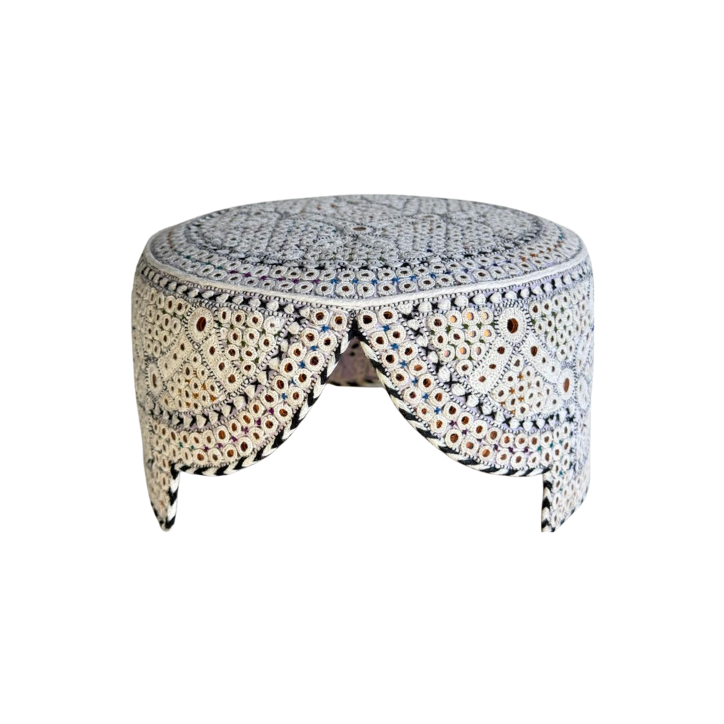 White Sindhi Topi - Traditional Design - Golden Shade - Nasir Bhai
