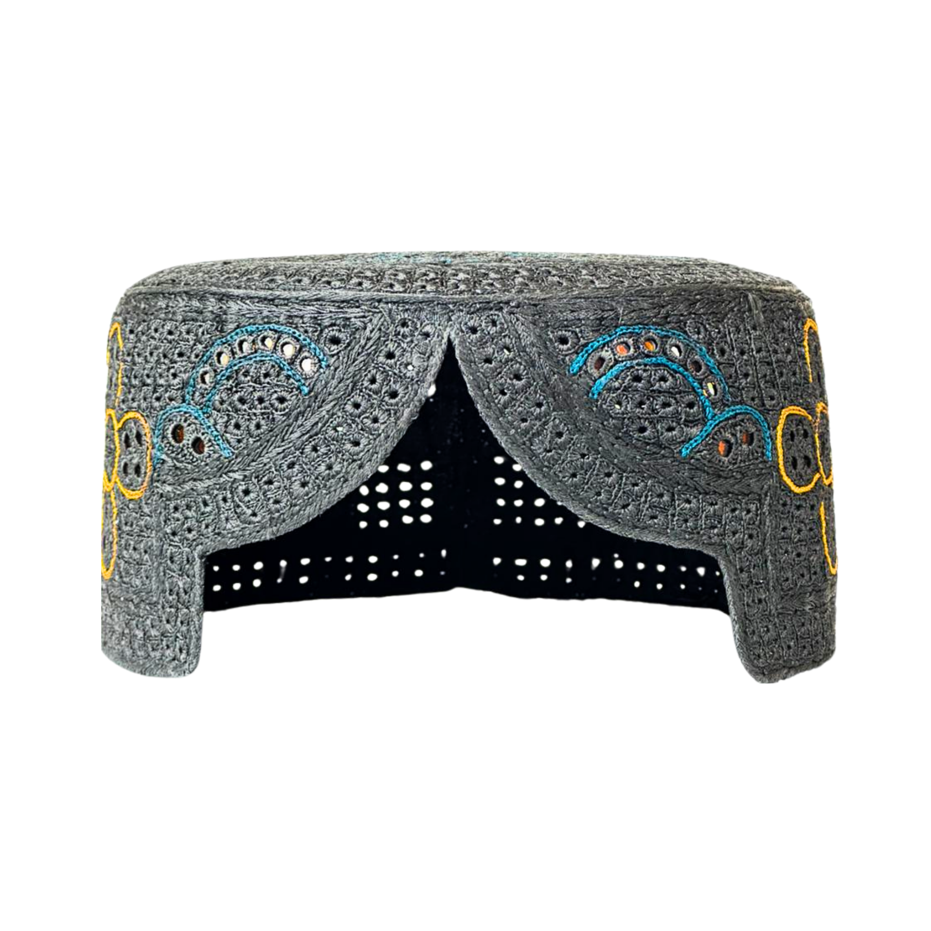 Silver Sindhi Topi - Flower Design - White Shade - Nasir Bhai