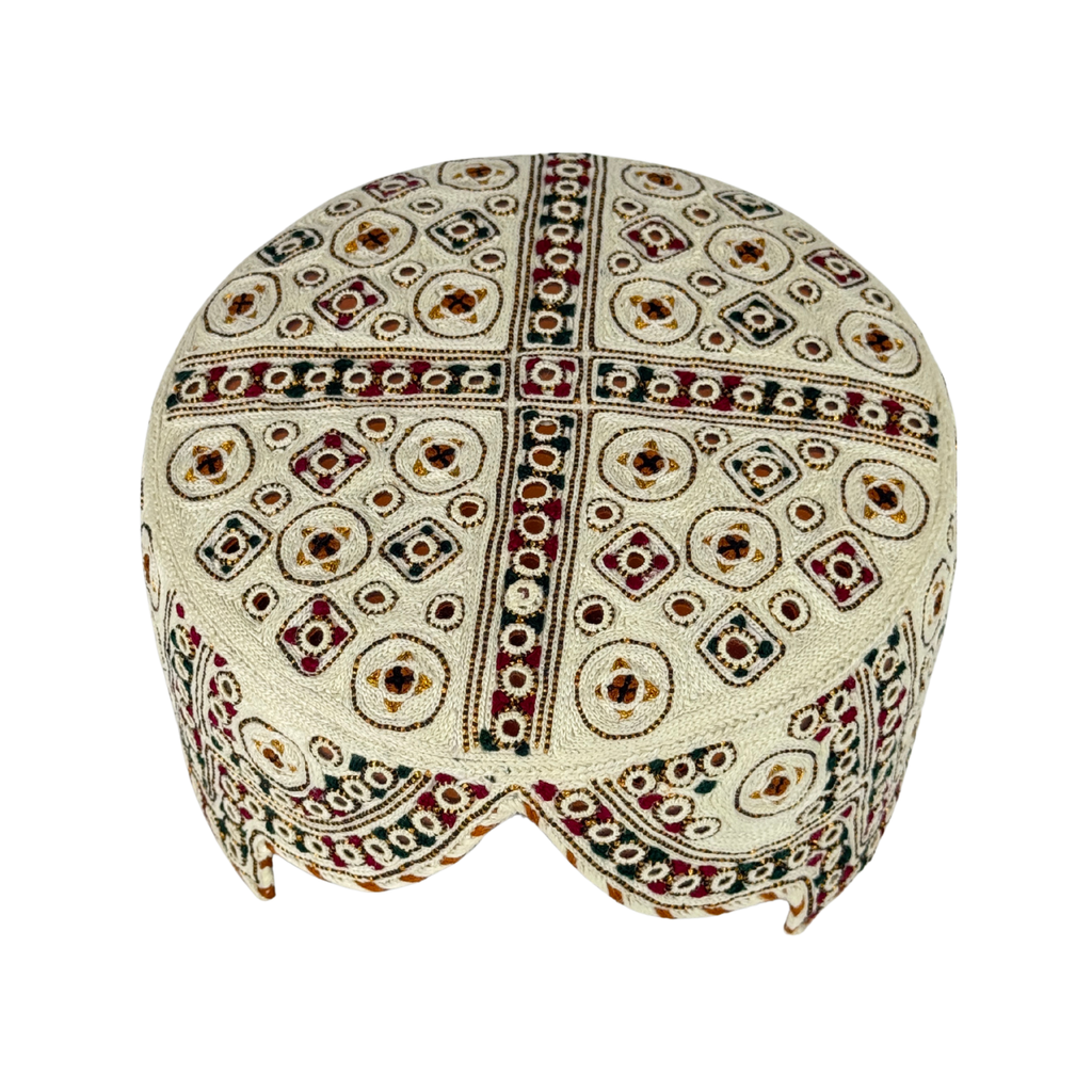 White Balochi Topi - Traditional design - Golden Shade - Nasir Bhai