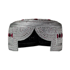 White Sindhi Topi - Maroon Stitching - Maroon And Dark Maroon Tikki - Raja Cap