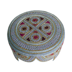 White Sindhi Topi - Traditional Design - Pink Stitching - Raja Cap