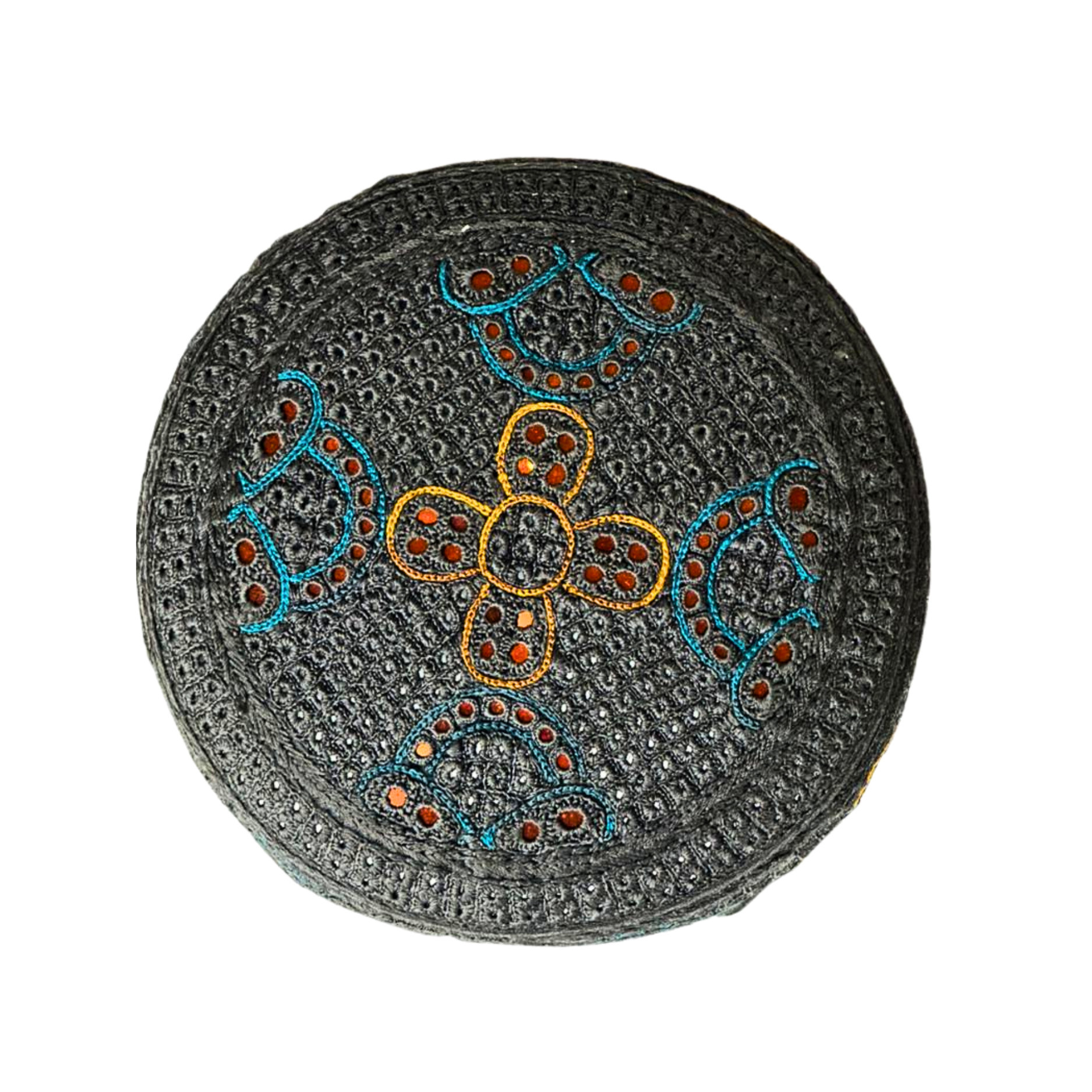 Silver Sindhi Topi - Flower Design - White Shade - Nasir Bhai
