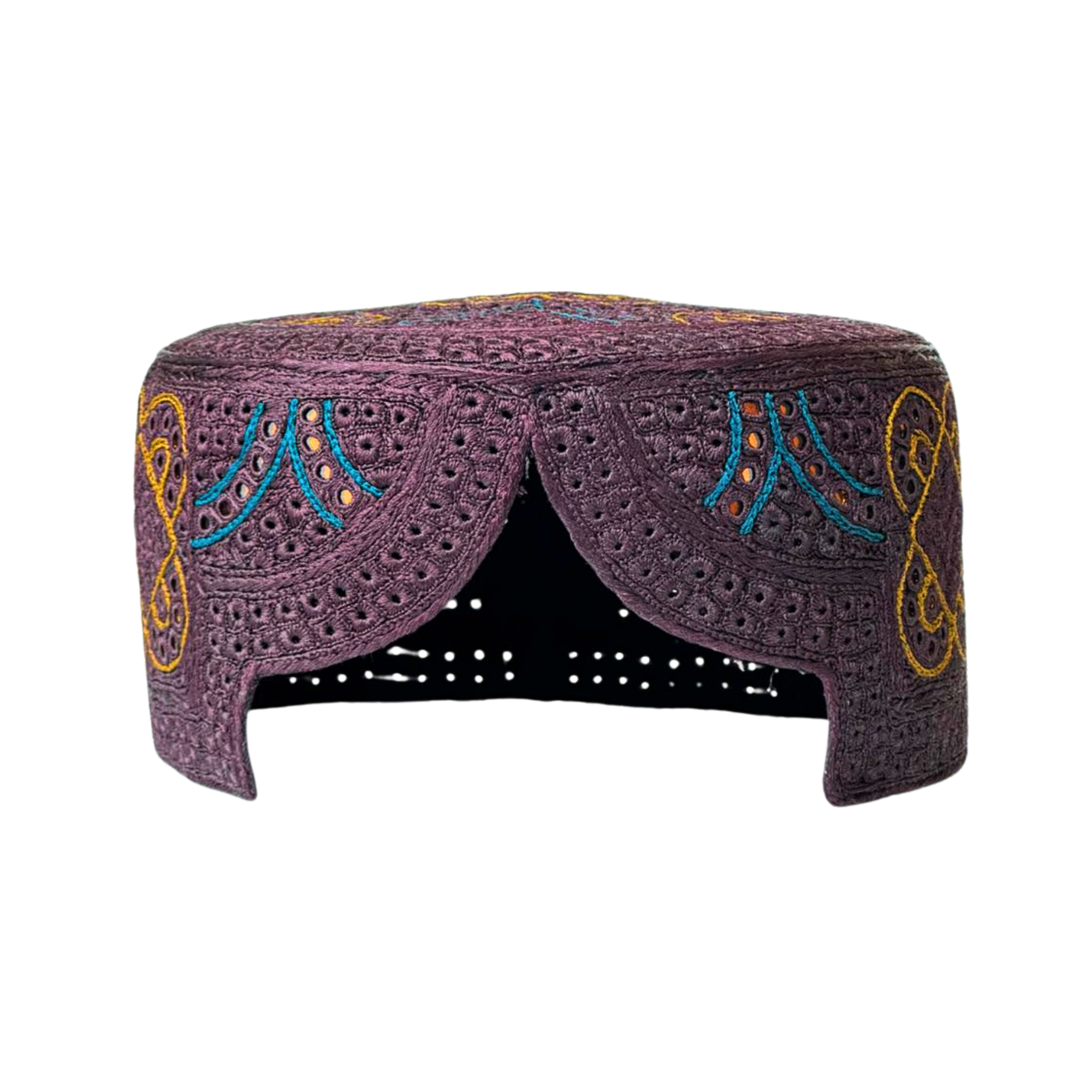 Maroon Sindhi Topi - Traditional design- Golden Shade - Nasir Bhai