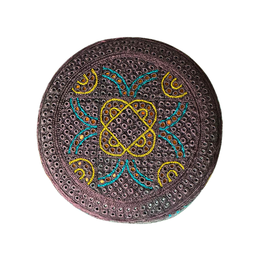 Maroon Sindhi Topi - Traditional design- Golden Shade - Nasir Bhai