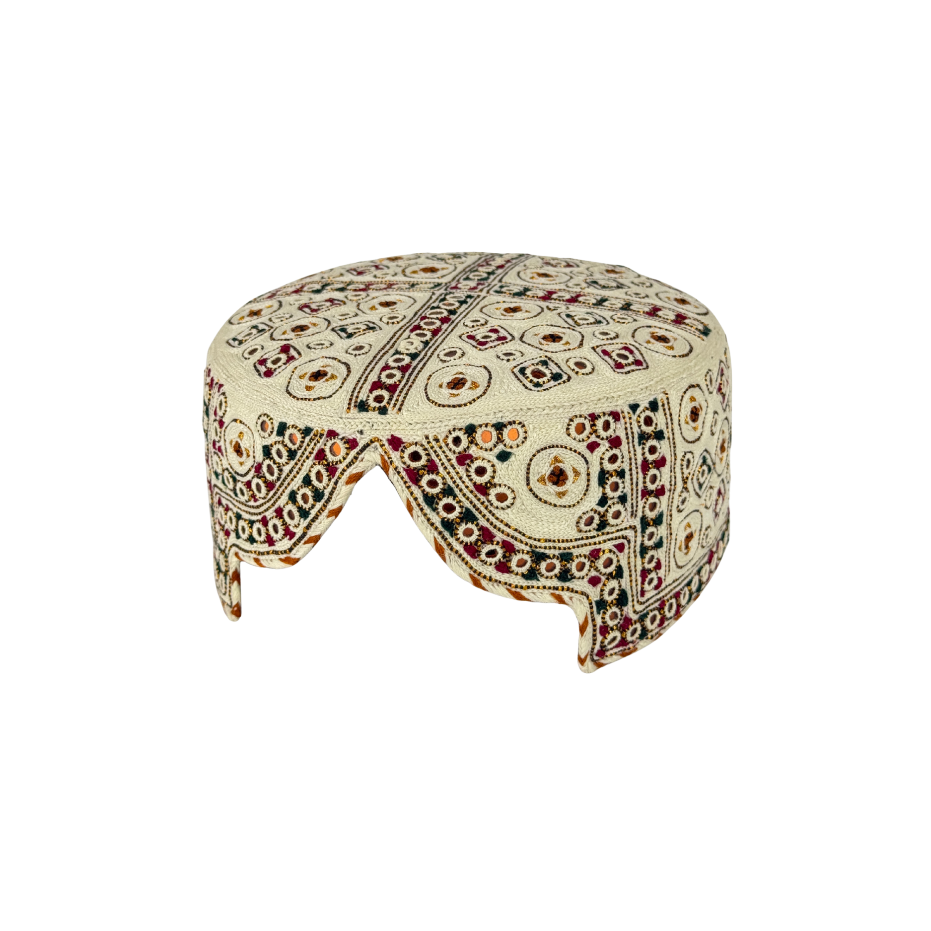 White Balochi Topi - Traditional design - Golden Shade - Nasir Bhai