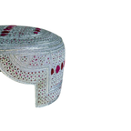 White Sindhi Topi - Pink Stitching - Pink and Maroon Tikki - Raja Cap